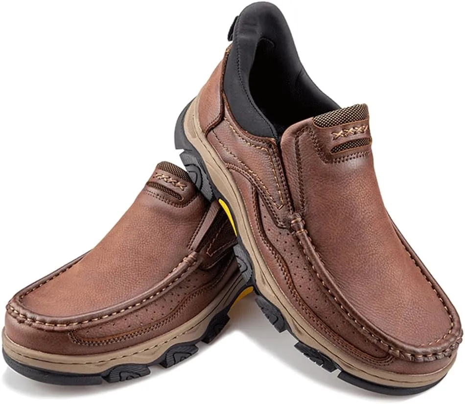 YONGJIA Mens Hands Free Slip in Loafers Walking Slip on Leather Casual Comfortable Breathable Shoes