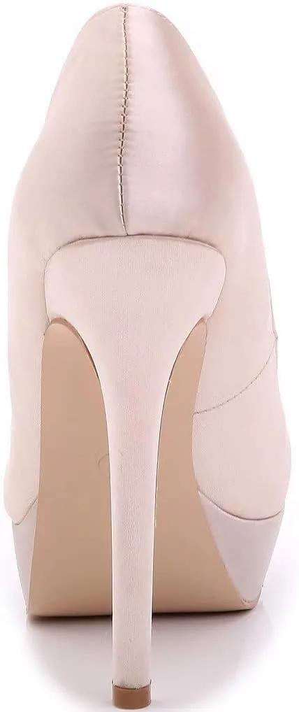 YooPrettyz Women Round Toe Wedding Pumps Platform Satin Stiletto Slip On Evening Heels