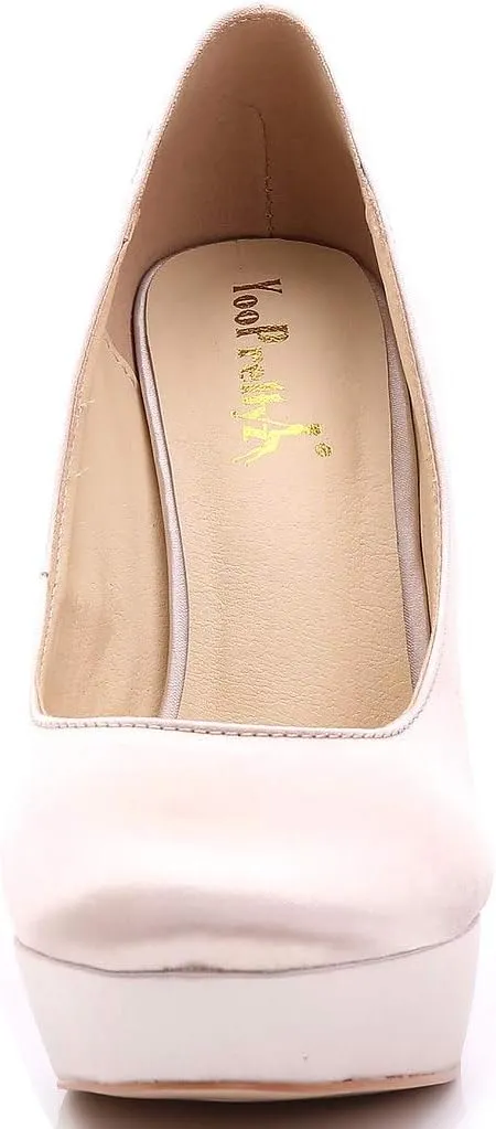YooPrettyz Women Round Toe Wedding Pumps Platform Satin Stiletto Slip On Evening Heels