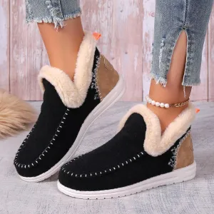YTINGNICE Soft Plush Slip-on Sneakersz,Suede Soft Plush Slip On Sneakers,Warm Cozy Slipper Boots for Women