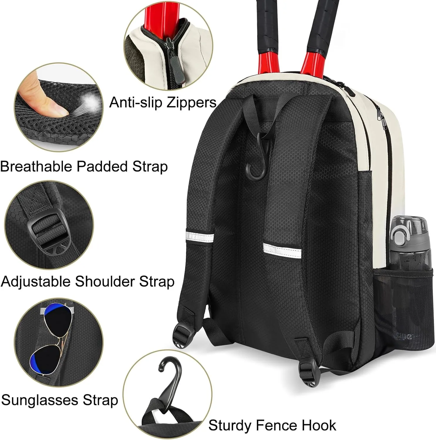 Ytonet Tennis Bag Tennis Backpack for Women Men 2 Rackets with Insulated Pocket Ventilated Shoe Compartment