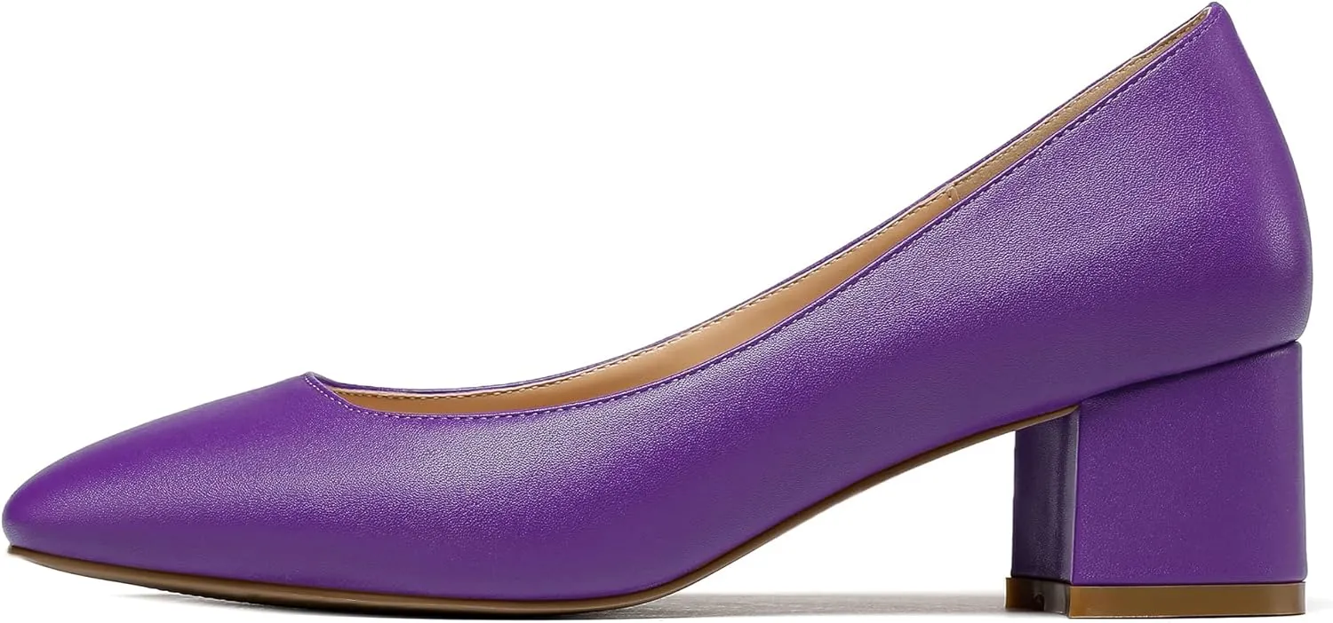 Zamikoo Women's Square Toe Block Heel Pumps Slip On 2 Inches Low Chunky Heels Classic Dress Shoes for Wedding Party Office
