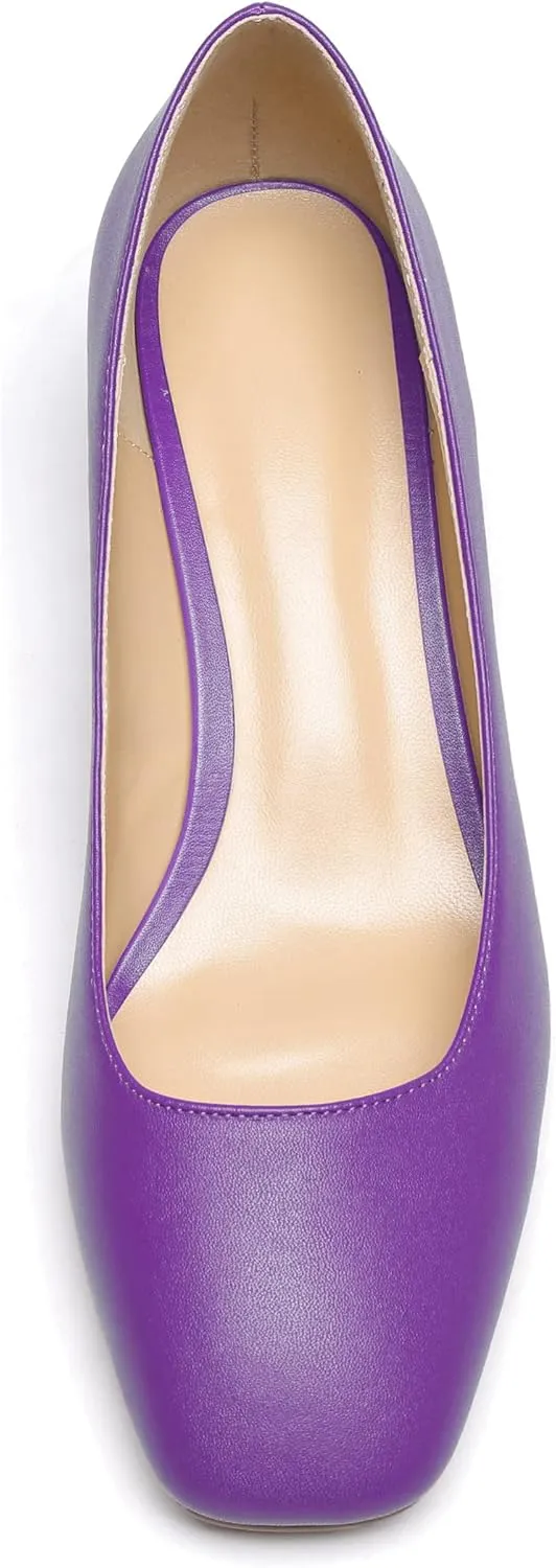 Zamikoo Women's Square Toe Block Heel Pumps Slip On 2 Inches Low Chunky Heels Classic Dress Shoes for Wedding Party Office