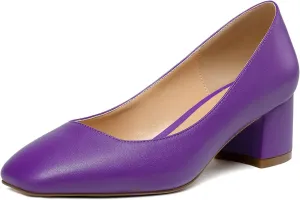 Zamikoo Women's Square Toe Block Heel Pumps Slip On 2 Inches Low Chunky Heels Classic Dress Shoes for Wedding Party Office