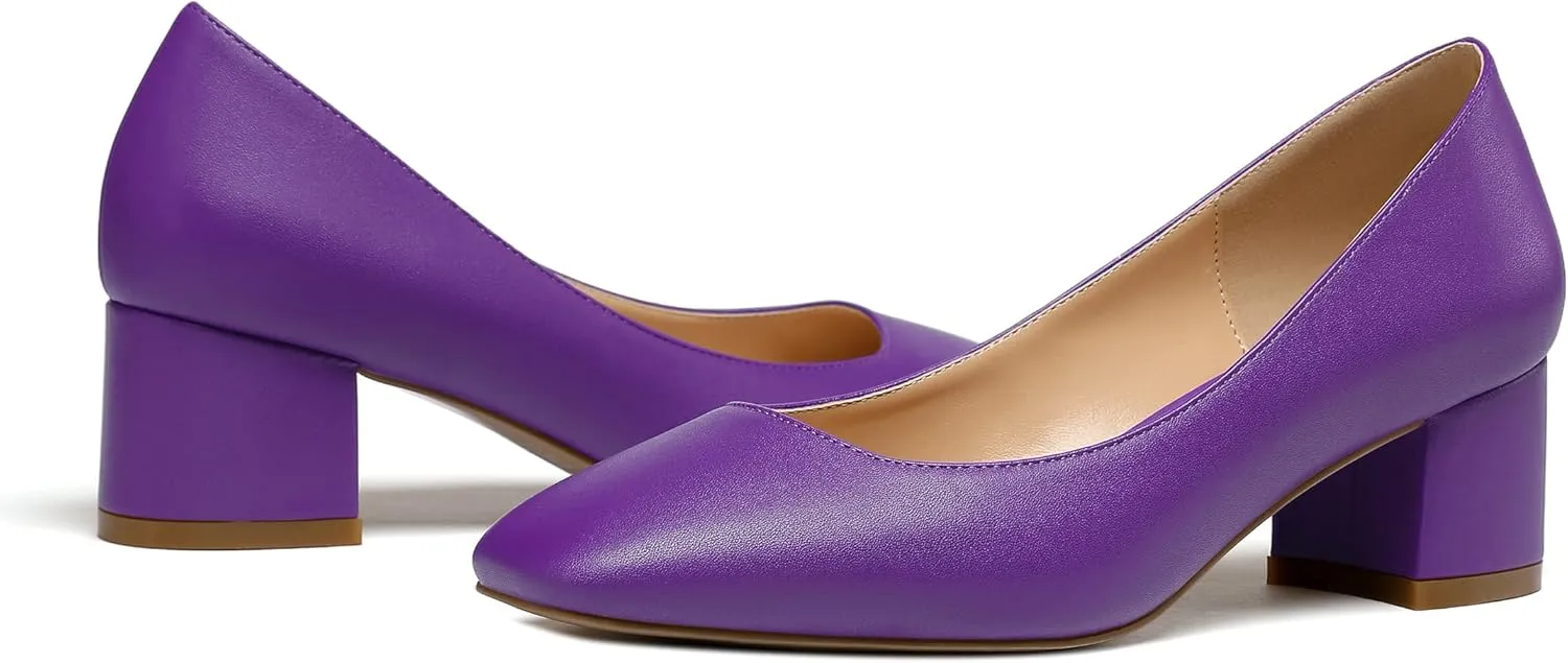 Zamikoo Women's Square Toe Block Heel Pumps Slip On 2 Inches Low Chunky Heels Classic Dress Shoes for Wedding Party Office
