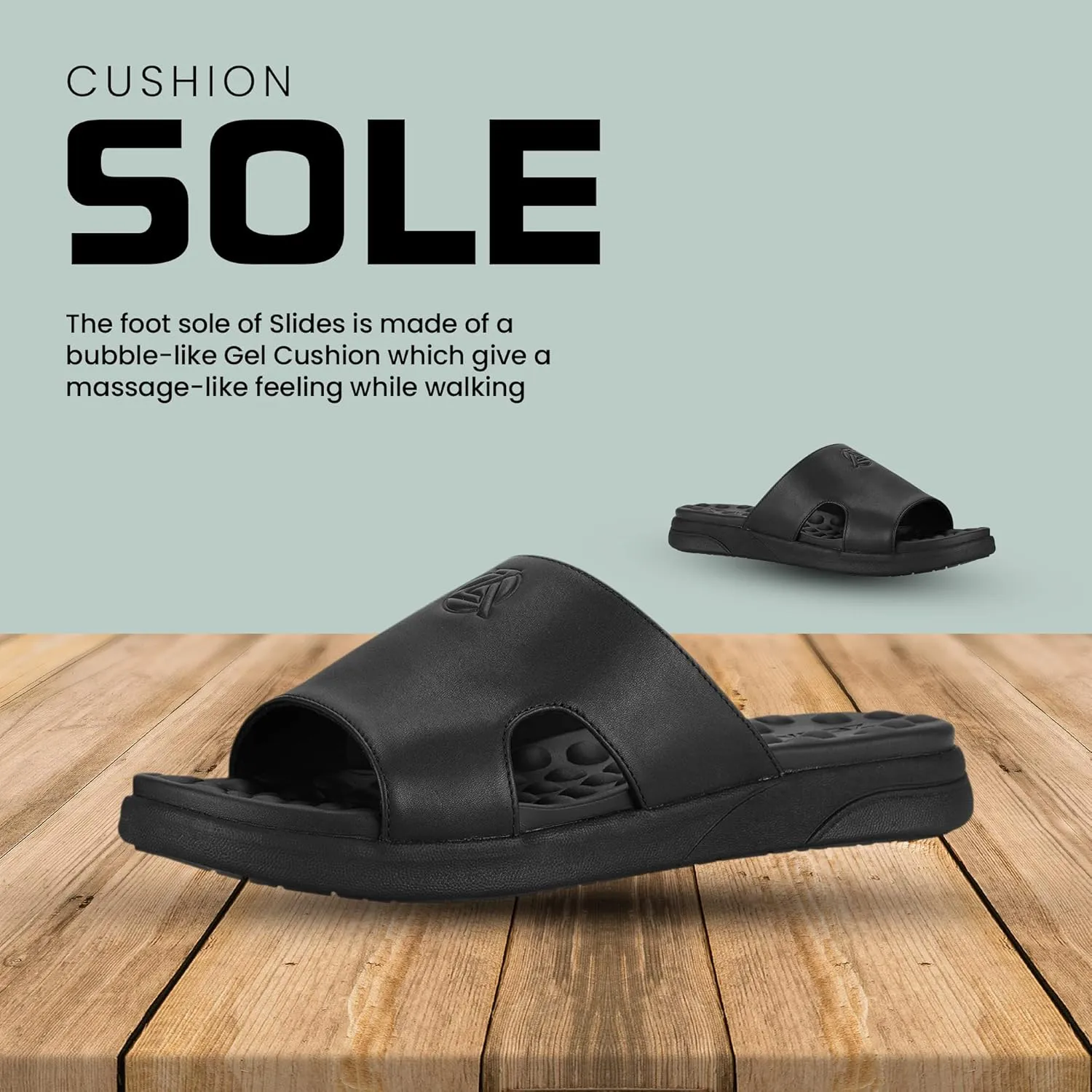 ZEBA Men's Premium Leather Easy Slip-On Massaging Sandals Slides