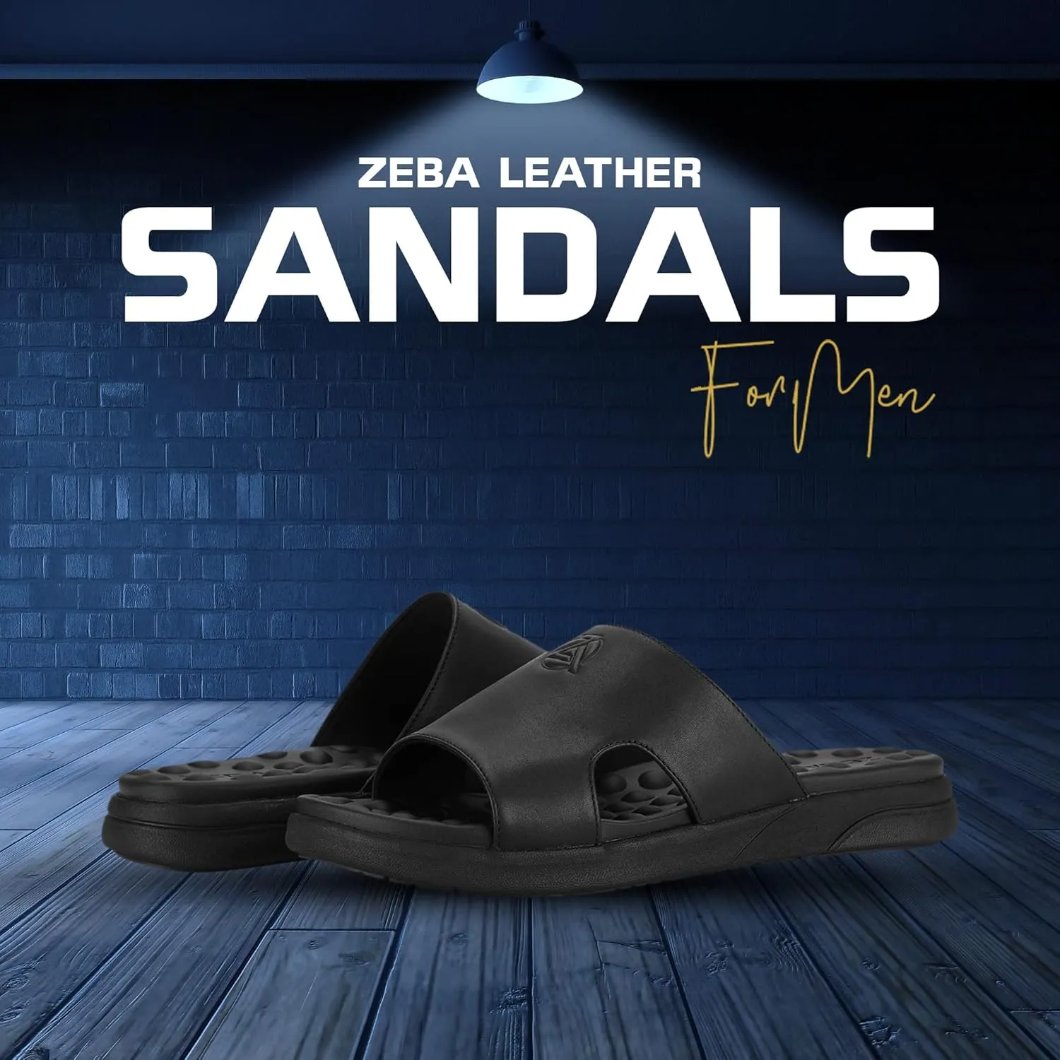 ZEBA Men's Premium Leather Easy Slip-On Massaging Sandals Slides