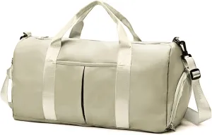 ZGWJ Sports Gym Bag with Wet Pocket & Shoes Compartment, Waterproof Shoulder Weekender Bag for Women and Men Swim Sports Travel Lightweight and easy Carry on Beige