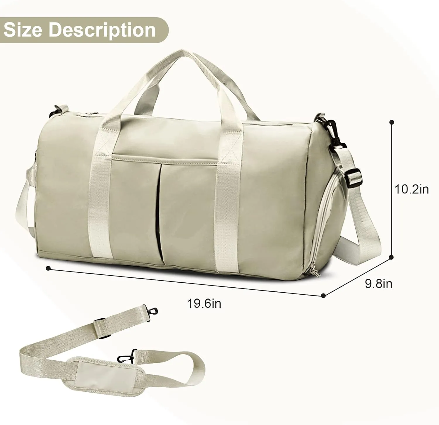 ZGWJ Sports Gym Bag with Wet Pocket & Shoes Compartment, Waterproof Shoulder Weekender Bag for Women and Men Swim Sports Travel Lightweight and easy Carry on Beige