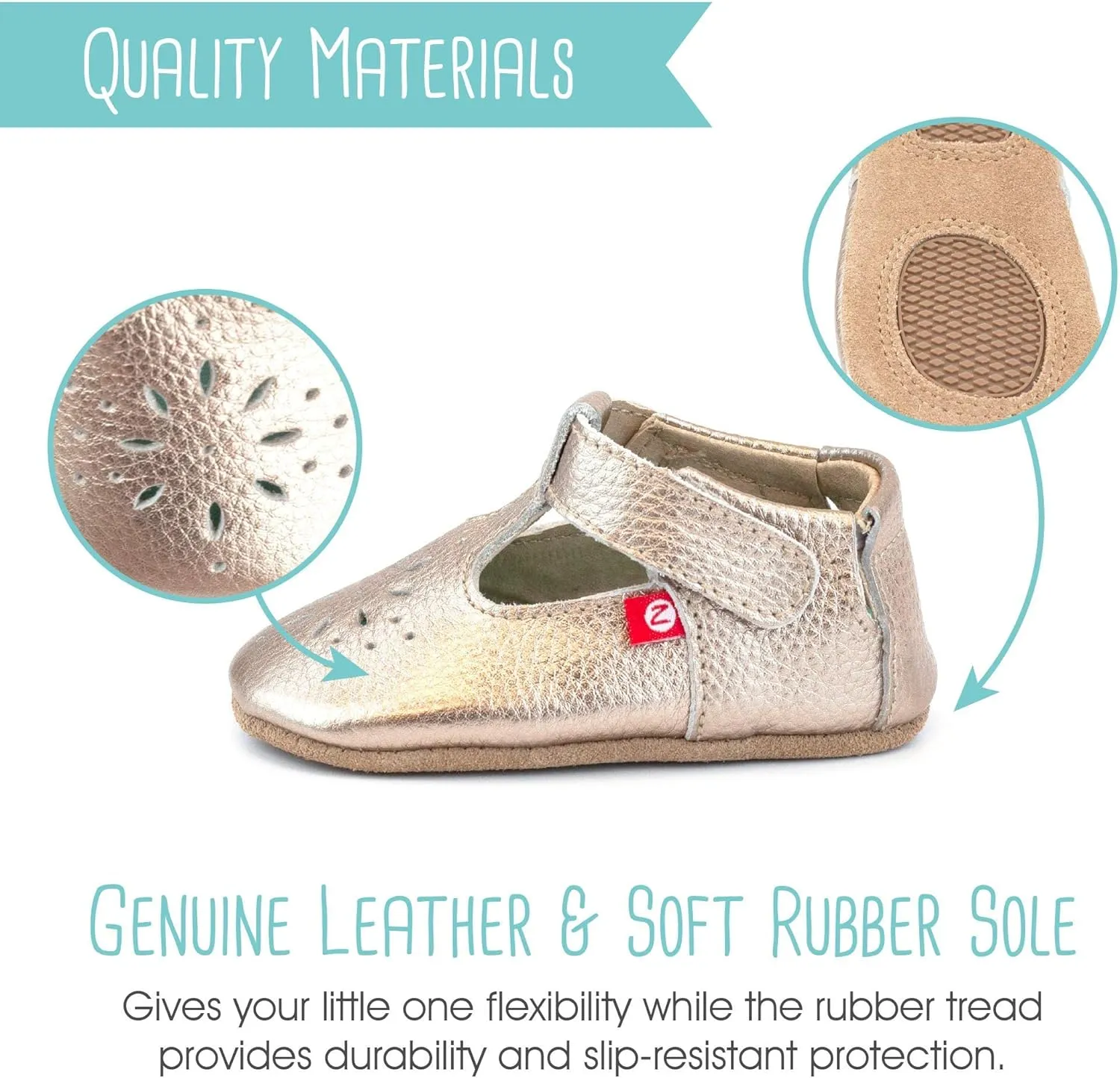 Zutano Easy On Leather Mary Jane Baby Shoes, Anti-Slip and Soft Sole